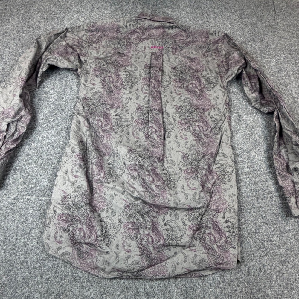VTG Ariat Womens Size Small Fitted Paisley Western Button Down Shirt Grey Purple - Picture 5 of 7